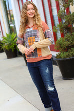 Load image into Gallery viewer, What I Like Rust/Charcoal Two Tone Knit Plaid V Neck Top