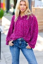 Load image into Gallery viewer, Magenta In Your Dreams Ditzy Floral Frill Neck Top