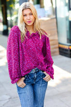 Load image into Gallery viewer, Magenta In Your Dreams Ditzy Floral Frill Neck Top