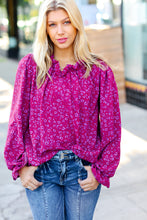 Load image into Gallery viewer, Magenta In Your Dreams Ditzy Floral Frill Neck Top