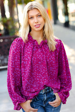 Load image into Gallery viewer, Magenta In Your Dreams Ditzy Floral Frill Neck Top