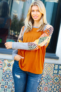 Feeling Myself Rust & Black Animal Print Two Tone Raglan Top