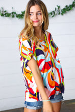 Load image into Gallery viewer, Orange Geometric V Neck Drop Shoulder Top