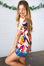 Load image into Gallery viewer, Orange Geometric V Neck Drop Shoulder Top