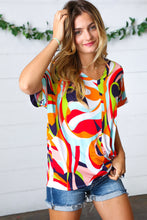 Load image into Gallery viewer, Orange Geometric V Neck Drop Shoulder Top
