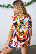 Load image into Gallery viewer, Orange Geometric V Neck Drop Shoulder Top