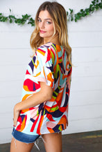 Load image into Gallery viewer, Orange Geometric V Neck Drop Shoulder Top