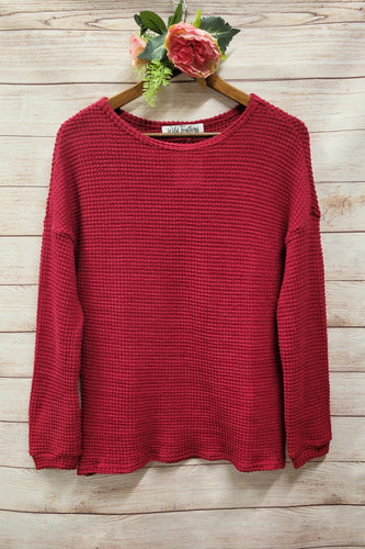 Red Waffle Knit Long Sleeve Top