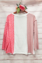 Load image into Gallery viewer, Pink Leopard Waffle Knit Exposed Seam Colorblock Top