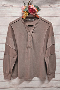 Chestnut Waffle Patchwork Dolman Sleeve Top