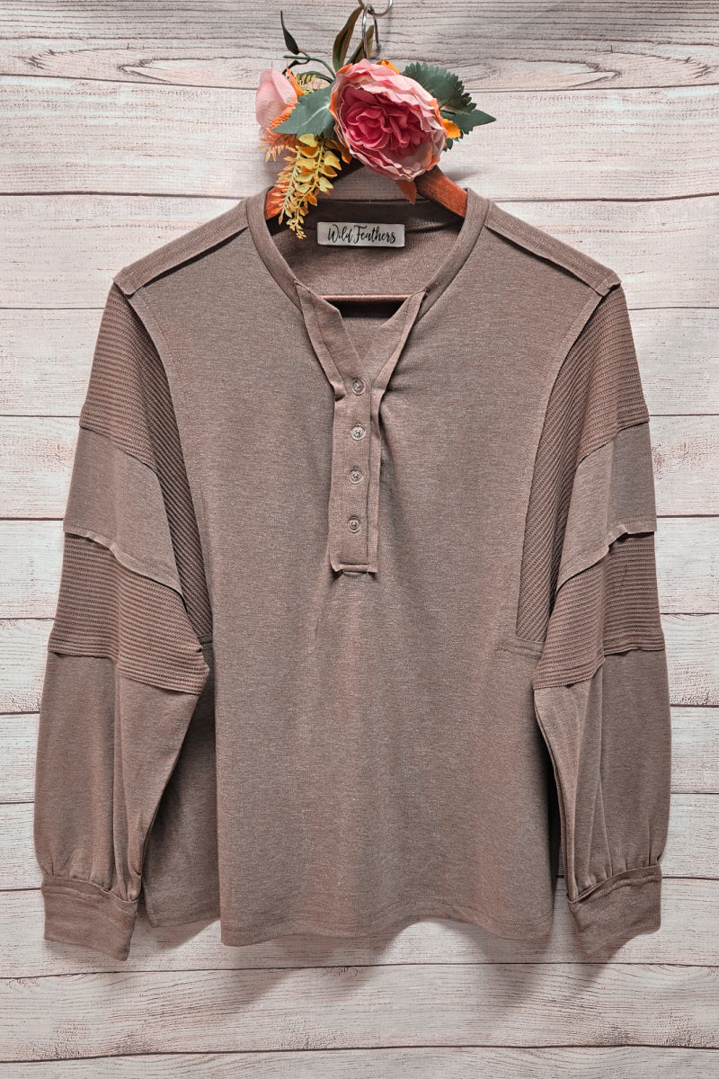 Chestnut Waffle Patchwork Dolman Sleeve Top