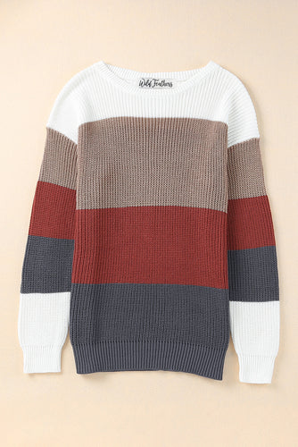 Red and Navy Colorblock Knitted Sweater