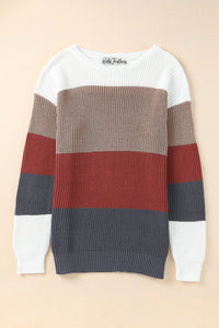Red and Navy Colorblock Knitted Sweater