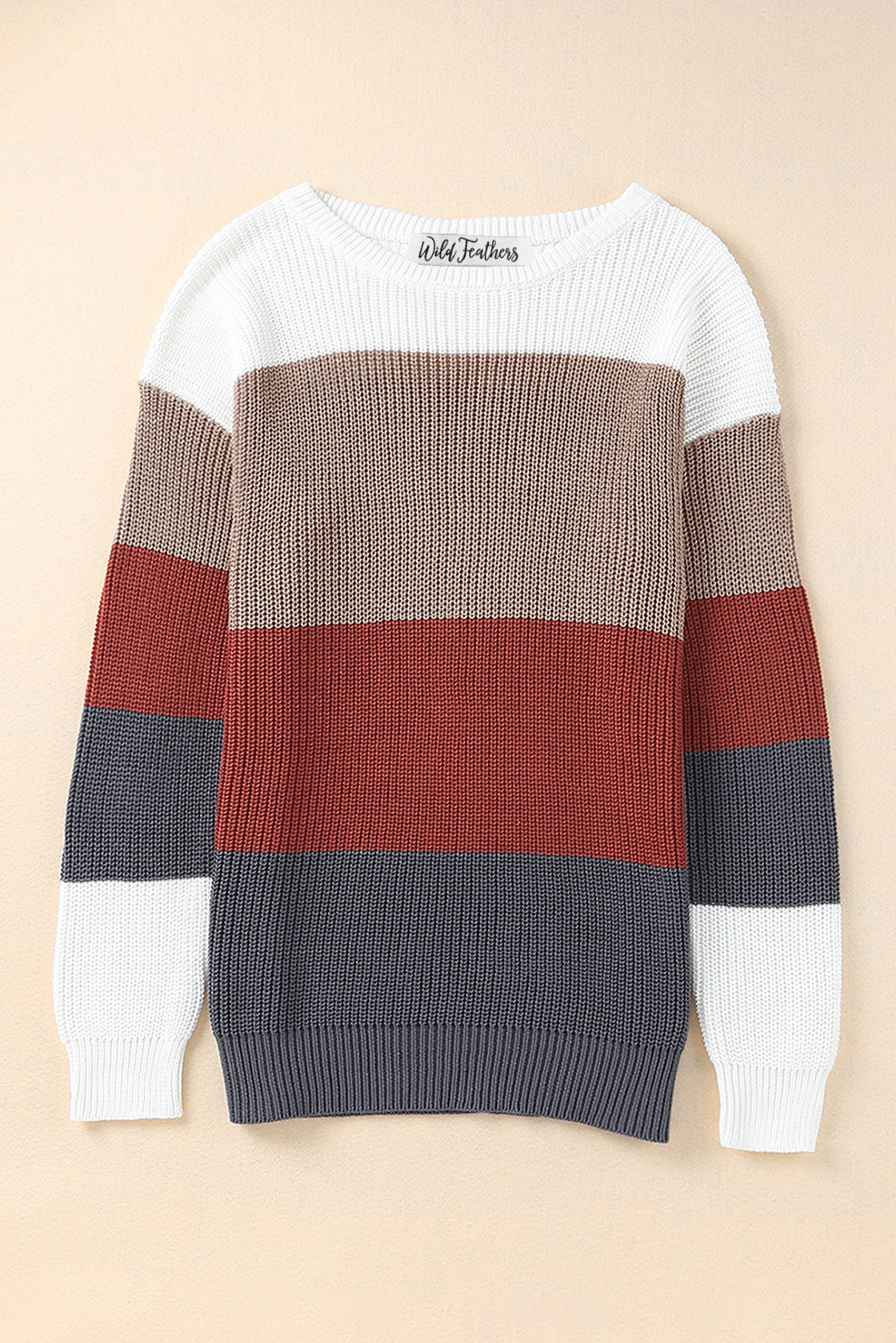Red and Navy Colorblock Knitted Sweater