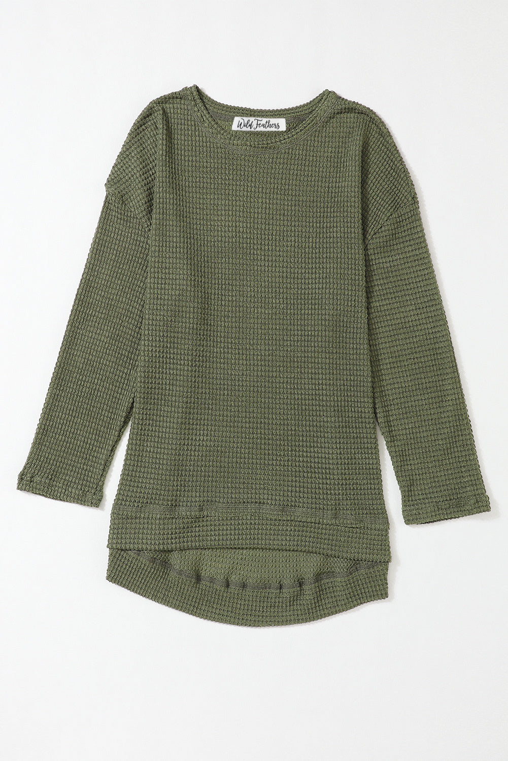 Green Waffle Knit High Low Slit Oversized Top