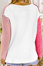 Load image into Gallery viewer, Pink Leopard Waffle Knit Exposed Seam Colorblock Top