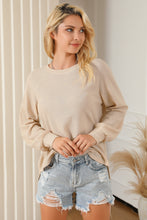 Load image into Gallery viewer, Khaki Solid Waffle Knit Raglan Sleeve Top