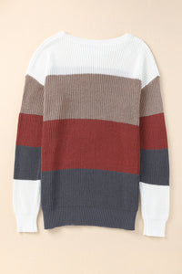 Red and Navy Colorblock Knitted Sweater