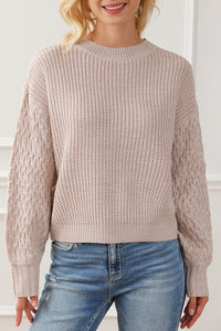 Parchment Cable Knit Sleeve Sweater