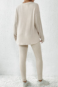 Apricot Ribbed Knit Loungewear Set