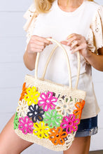Load image into Gallery viewer, accessor One Size Fits All Multicolor Flower Power Woven Straw Crochet Tote