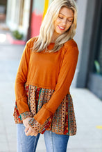 Load image into Gallery viewer, Autumn Days Rust Babydoll Paisley Bell Sleeve Top