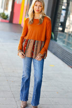 Load image into Gallery viewer, Autumn Days Rust Babydoll Paisley Bell Sleeve Top