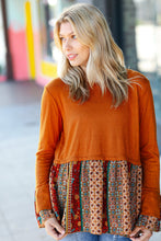 Load image into Gallery viewer, Autumn Days Rust Babydoll Paisley Bell Sleeve Top