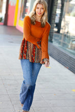 Load image into Gallery viewer, Autumn Days Rust Babydoll Paisley Bell Sleeve Top