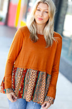 Load image into Gallery viewer, Autumn Days Rust Babydoll Paisley Bell Sleeve Top