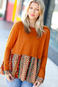Autumn Days Rust Babydoll Paisley Bell Sleeve Top