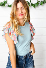 Load image into Gallery viewer, Baby Blue Boho Print Flutter Sleeve Top