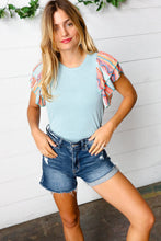 Load image into Gallery viewer, Baby Blue Boho Print Flutter Sleeve Top