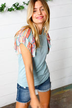 Load image into Gallery viewer, Baby Blue Boho Print Flutter Sleeve Top