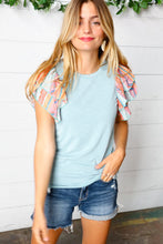 Load image into Gallery viewer, Baby Blue Boho Print Flutter Sleeve Top
