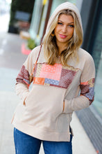 Load image into Gallery viewer, Beige Patchwork Print Kangaroo Pocket Hoodie