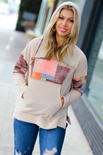 Load image into Gallery viewer, Beige Patchwork Print Kangaroo Pocket Hoodie