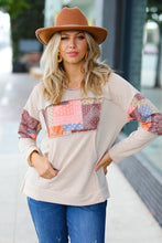 Load image into Gallery viewer, Beige Patchwork Print Kangaroo Pocket Hoodie
