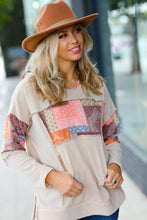 Load image into Gallery viewer, Beige Patchwork Print Kangaroo Pocket Hoodie