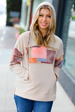 Load image into Gallery viewer, Beige Patchwork Print Kangaroo Pocket Hoodie