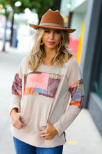 Load image into Gallery viewer, Beige Patchwork Print Kangaroo Pocket Hoodie