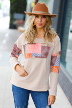 Load image into Gallery viewer, Beige Patchwork Print Kangaroo Pocket Hoodie