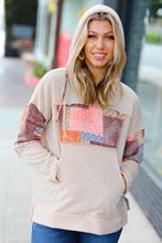 Load image into Gallery viewer, Beige Patchwork Print Kangaroo Pocket Hoodie
