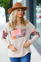 Load image into Gallery viewer, Beige Patchwork Print Kangaroo Pocket Hoodie