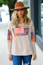 Load image into Gallery viewer, Beige Patchwork Print Kangaroo Pocket Hoodie