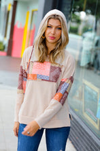 Load image into Gallery viewer, Beige Patchwork Print Kangaroo Pocket Hoodie