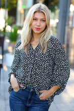 Load image into Gallery viewer, Black Abstract Dot V Neck Woven Top