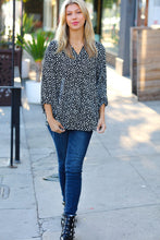 Load image into Gallery viewer, Black Abstract Dot V Neck Woven Top