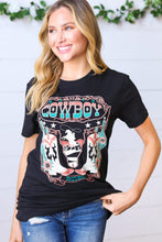 Load image into Gallery viewer, Black Cotton COWBOY Longhorn Graphic Tee