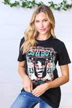 Load image into Gallery viewer, Black Cotton COWBOY Longhorn Graphic Tee